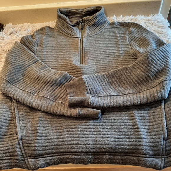 Athleta Ribbed Sweatshirt with 3/4 Zip Gray Size Large - Picture 4 of 11